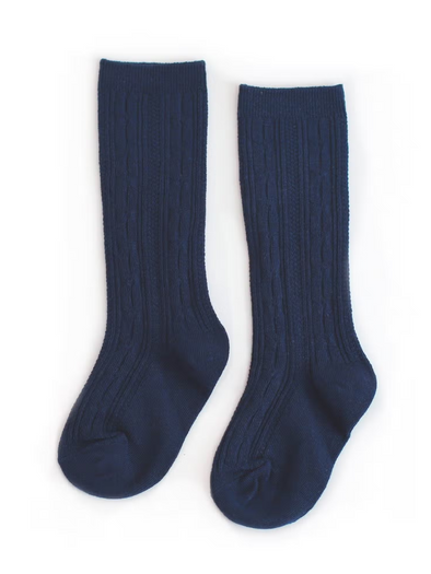 Navy Cable Knit Knee High Socks