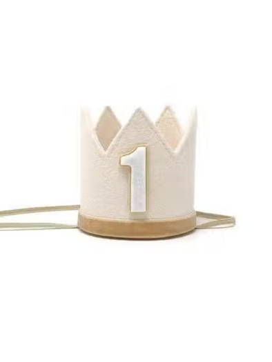 Linen & Beige First Birthday Felt Crown