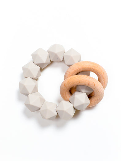 Three Hearts Abby Teething Rattle - Taupe