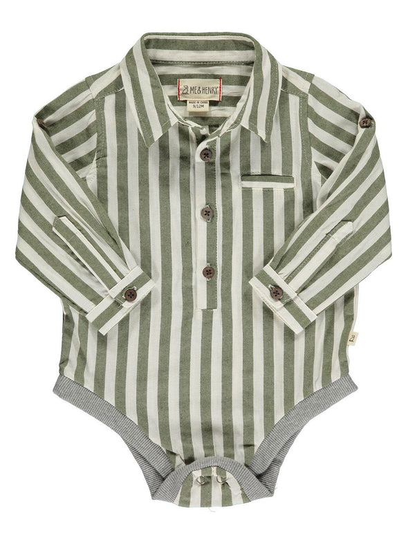 Jasper Green Stripe Woven Onesie