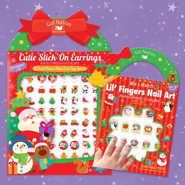 Holly Jolly Cutie Stick On Earring and Finger Sticker Gift Set