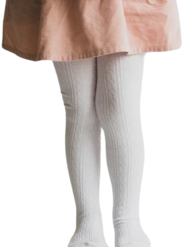 Little Stocking Co. White Cable Knit Tights