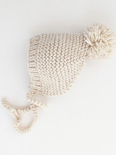 Natural Garter Stitch Knit Bonnet