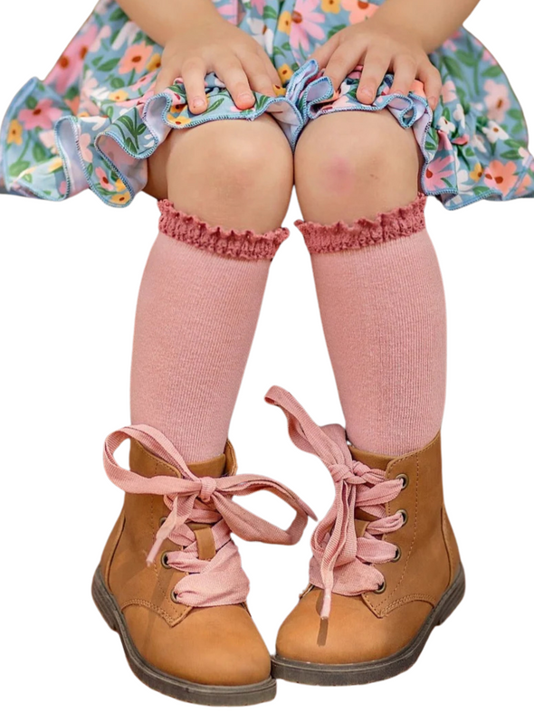 Little Stocking Co. Blush + Mauve Lace Top Knee Highs