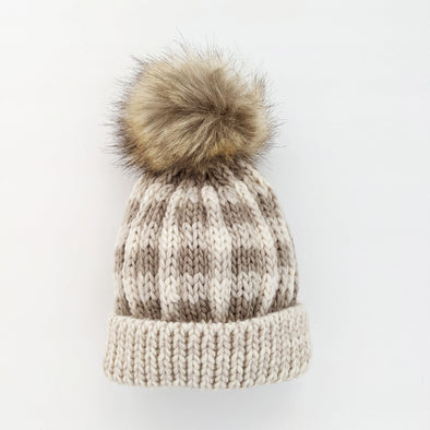 Pebble Brown Buffalo Check Pom Beanie