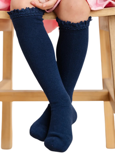 Little Stocking Co. Navy Blue Lace Top Knee High