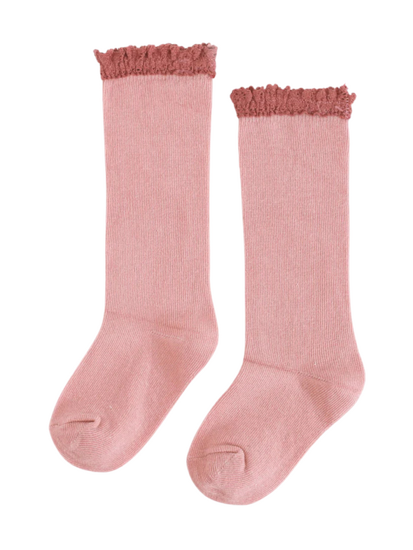 Little Stocking Co. Blush + Mauve Lace Top Knee Highs