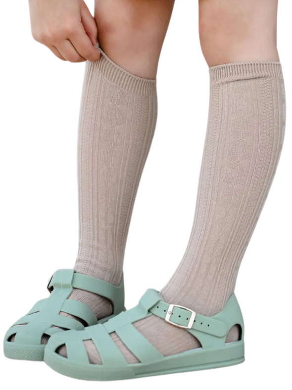 Little Stocking Co. Oat Cable Knit Knee Highs