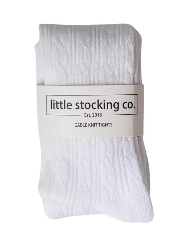 Little Stocking Co. White Cable Knit Tights