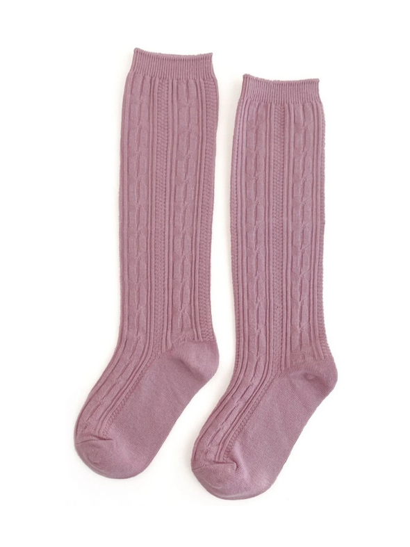 Dusty Rose Cable Knit Knee Highs