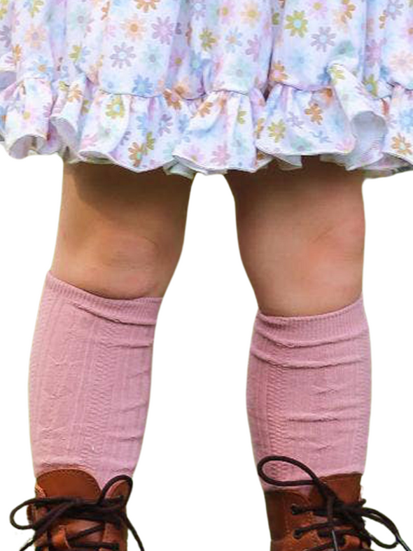 Dusty Rose Cable Knit Knee Highs