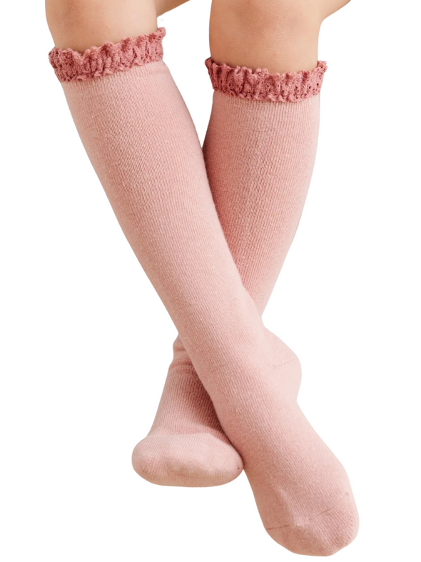 Little Stocking Co. Blush + Mauve Lace Top Knee Highs