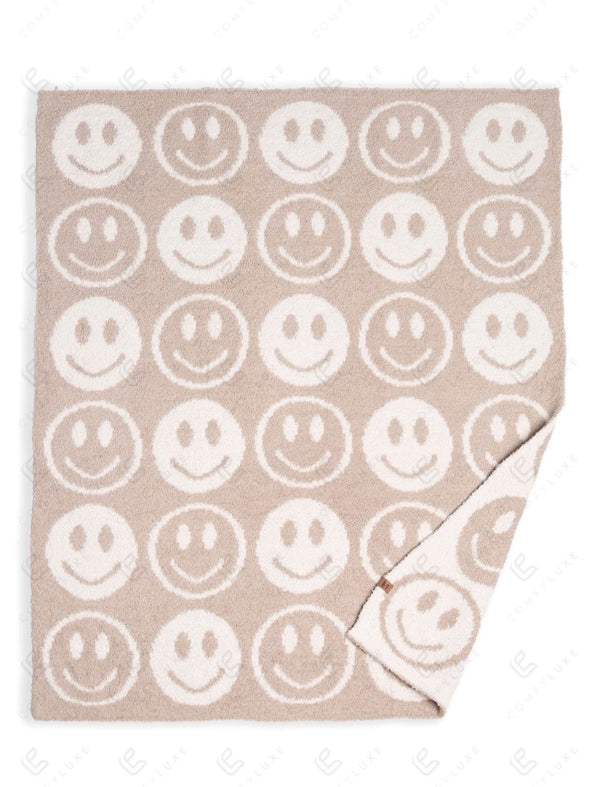 Neutral Mini Happy Face Plush Blanket