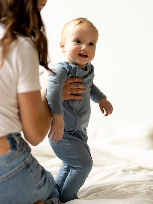 Steel Blue Modal Zipper Footie