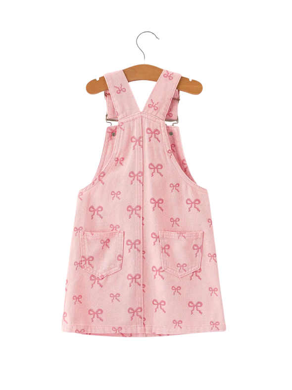 Pretty Pink Bow Denim Overalls Dress