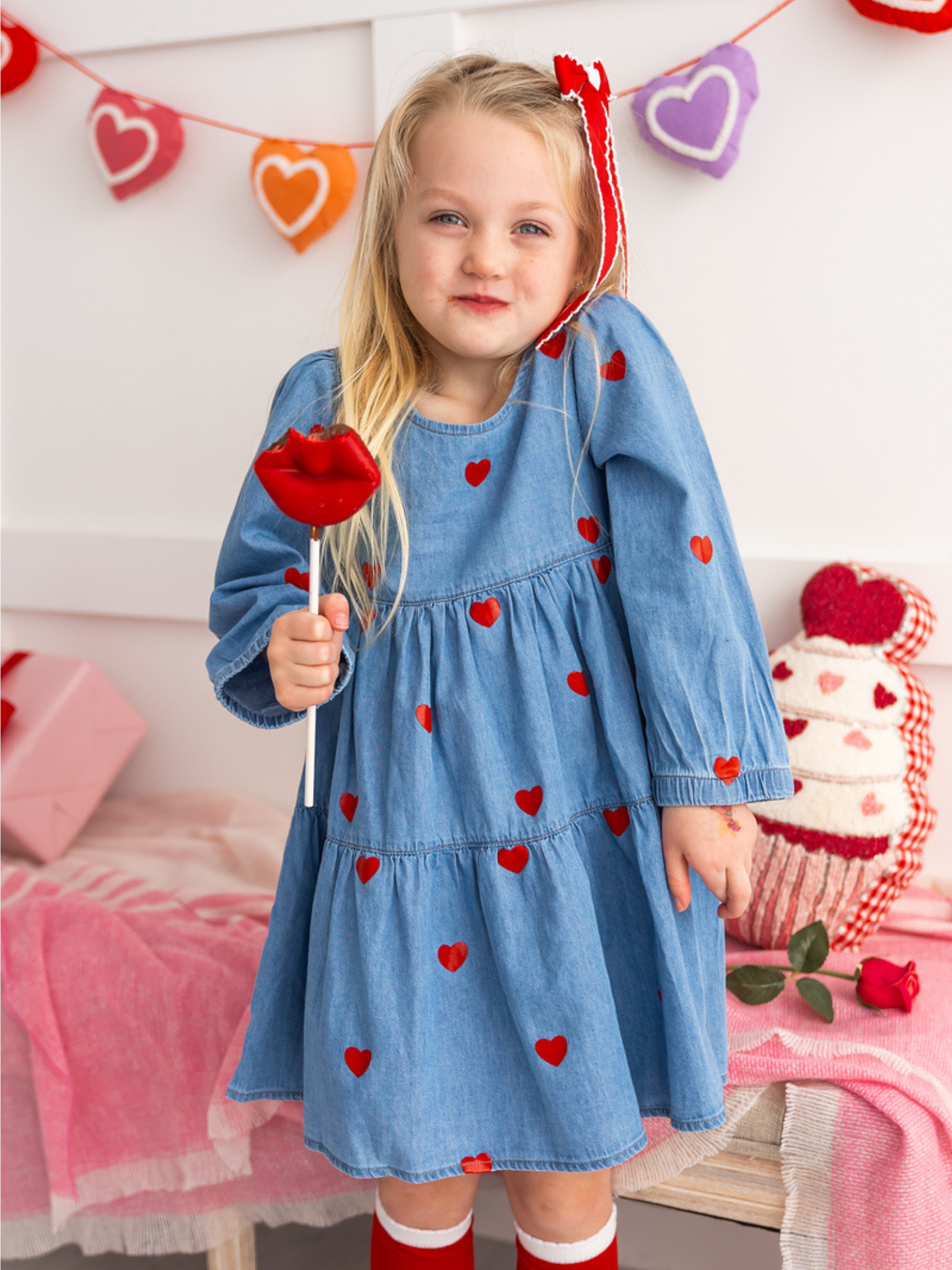All Hearts On Me Denim Dress – Little Josie's