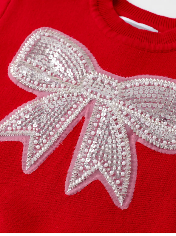 Red Sparkle Bow Sweater