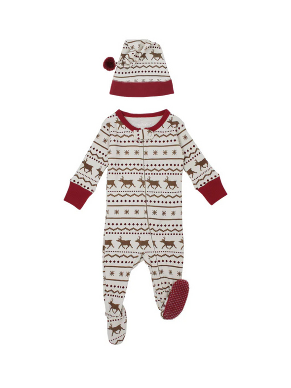 Fair Isle Rudolph Zip Footie & Hat Set