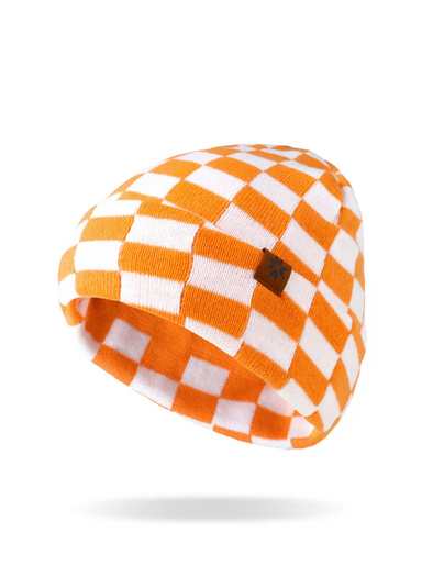 Orange & White Check Beanie