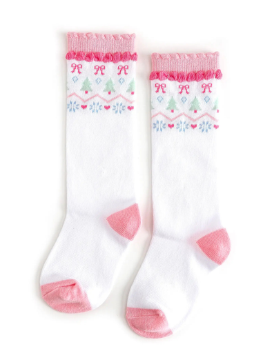 White Fair Isle. Knee Sock