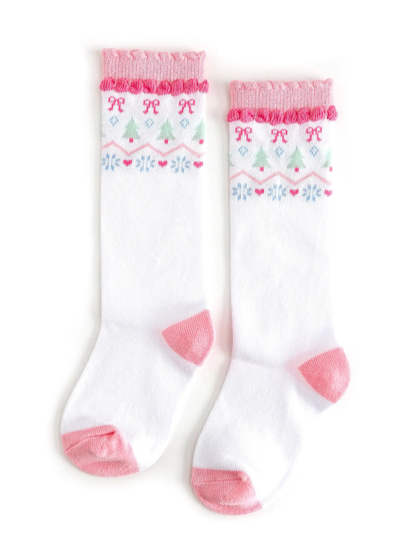 White Fair Isle. Knee Sock