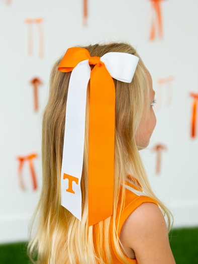 TN Orange & White Long Tail Bow
