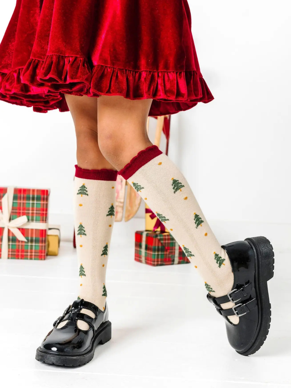 Tree Farm Scalloped Knee Socks
