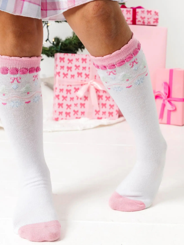 White Fair Isle. Knee Sock