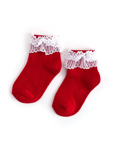 Red/White Lace Bobbie Sock