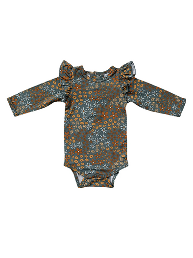Navy Floral Ruffle Sleeve Bamboo Bodysuit