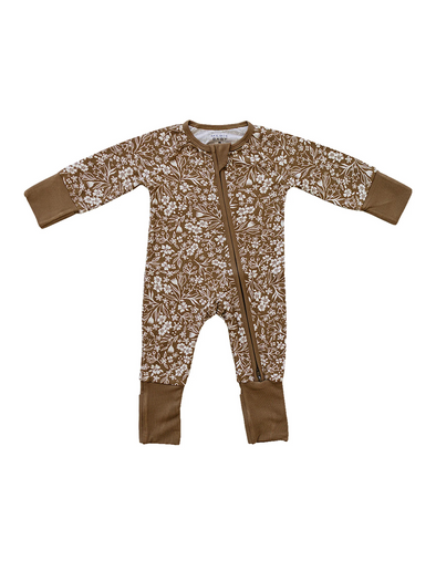 Brown Floral Ribbed Bamboo Zippy