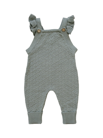 Green Ruffle Knit Overalls