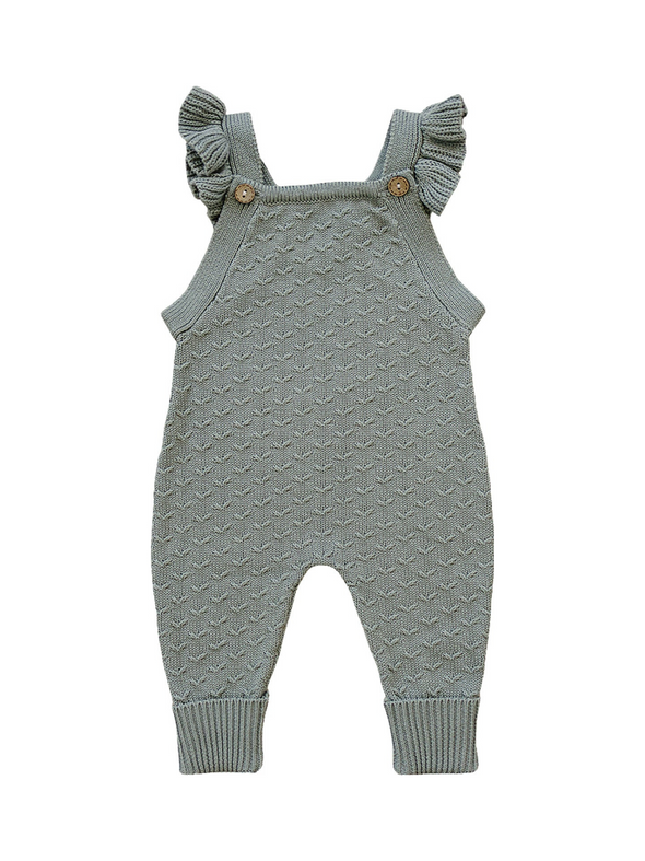 Green Ruffle Knit Overalls