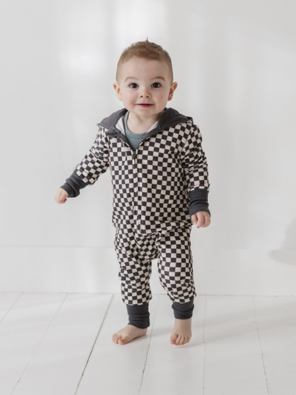 Checkered Grey Zip Romper