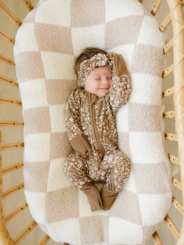 Brown Floral Ribbed Bamboo Zippy