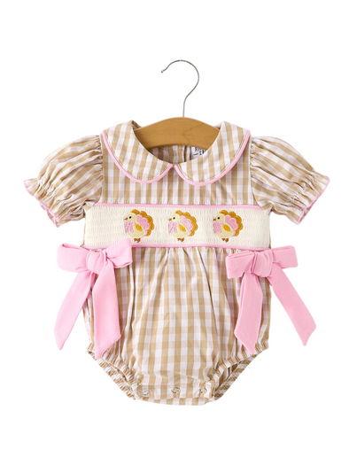 Plaid Embroidery Thanksgiving Chick Bubble