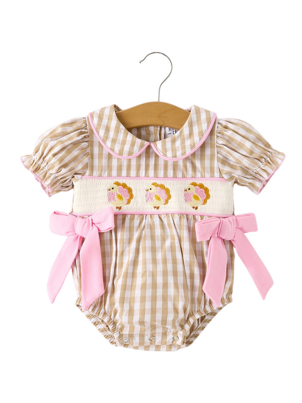 Plaid Embroidery Thanksgiving Chick Bubble