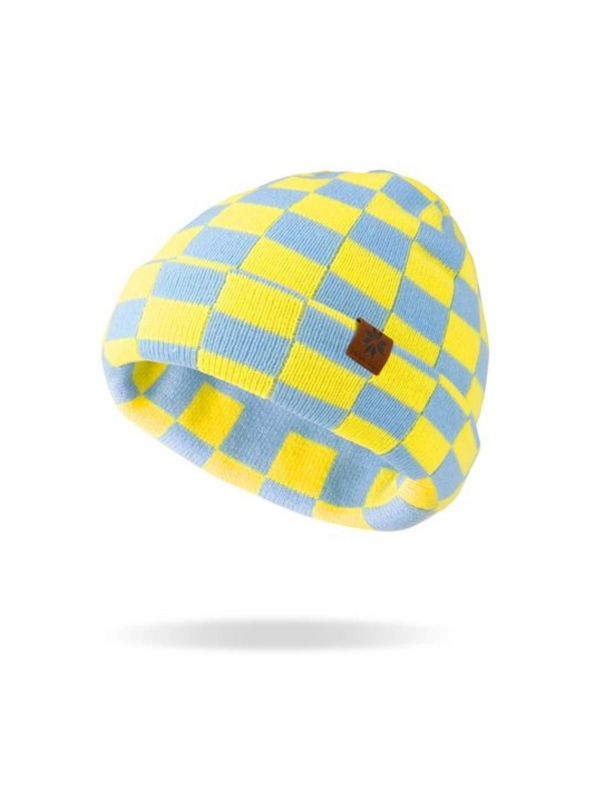 Blue + Yellow Checkerboard Beanie
