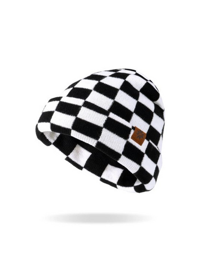Black + White Checkerboard Beanie