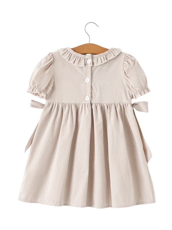 Pumpkin Embroidery Smock Plaid Dress