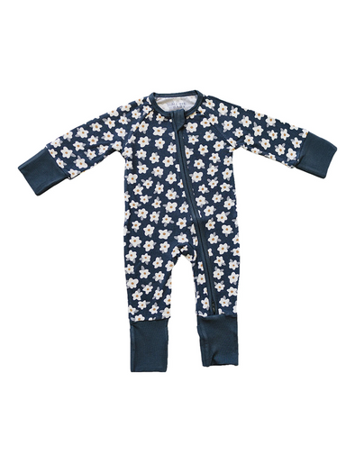 Navy Daisy Ribbed Bamboo Zipper