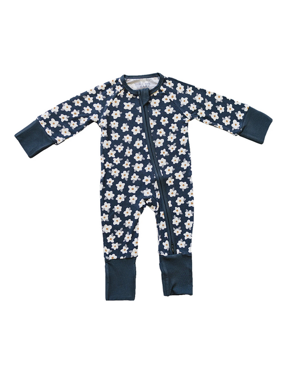 Navy Daisy Ribbed Bamboo Zipper