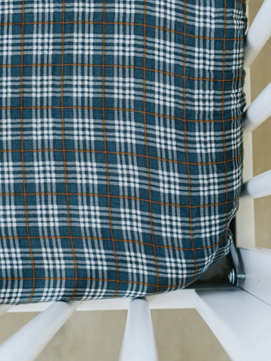 Navy Plaid Muslin Crib Sheet