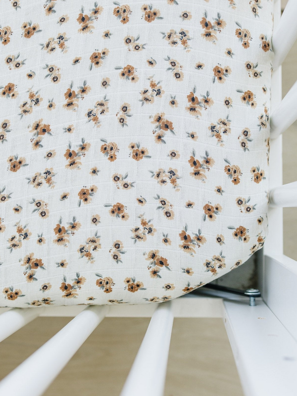 Autumn Bloom Muslin Crib Sheet