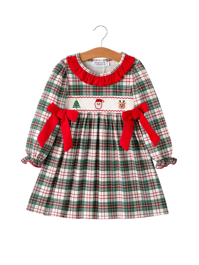 Plaid Smocked Embroidered Dress