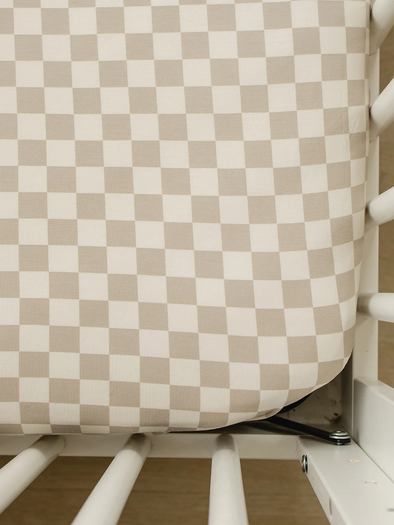 Taupe Checkered Bamboo Stretch Crib Sheet