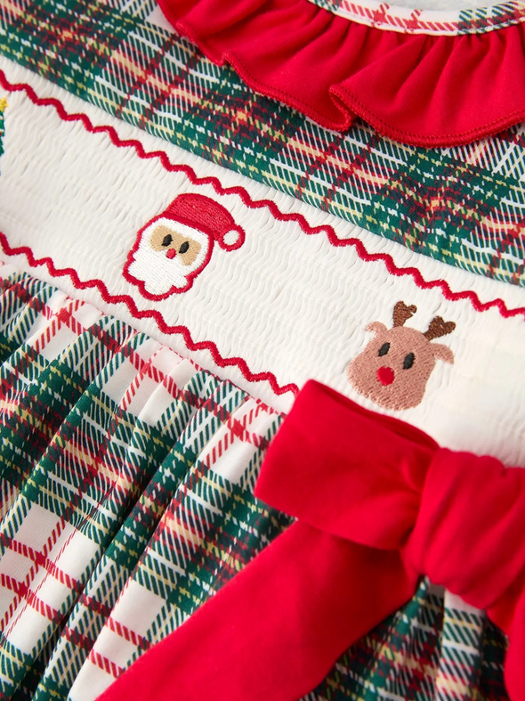 Plaid Smocked Embroidered Dress