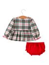 Plaid Smocking Embroidered Girls Bloomers Romper Set
