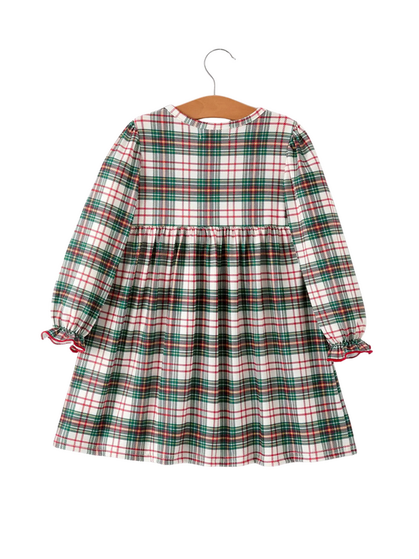 Plaid Smocked Embroidered Dress