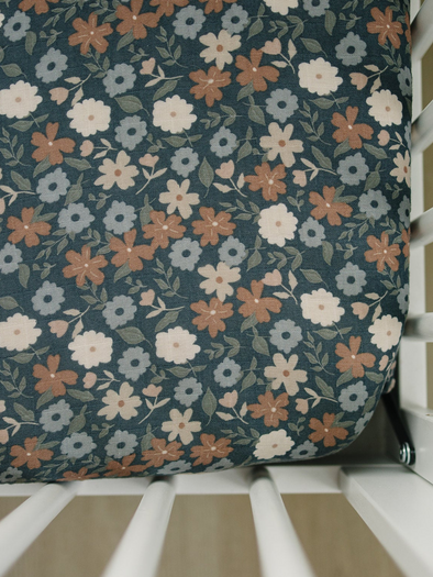 Midnight Floral Muslin Crib Sheet